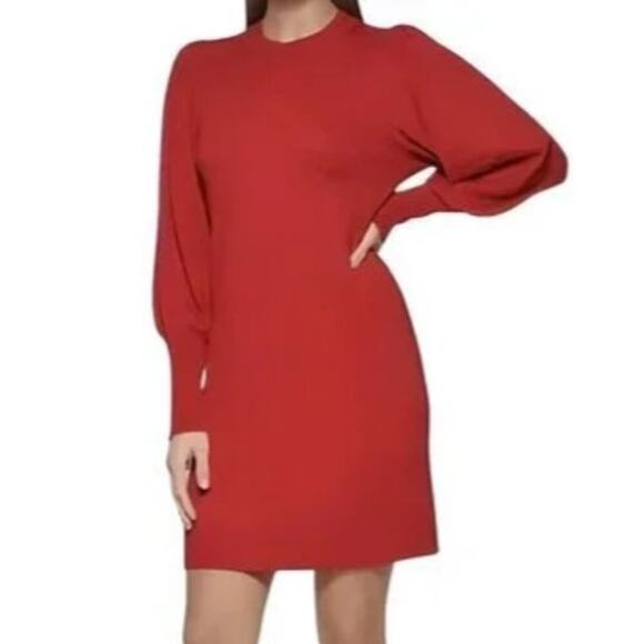 Vince Camuto Balloon Sleeve Sweater Dress Spice S NWT - Picture 1 of 9